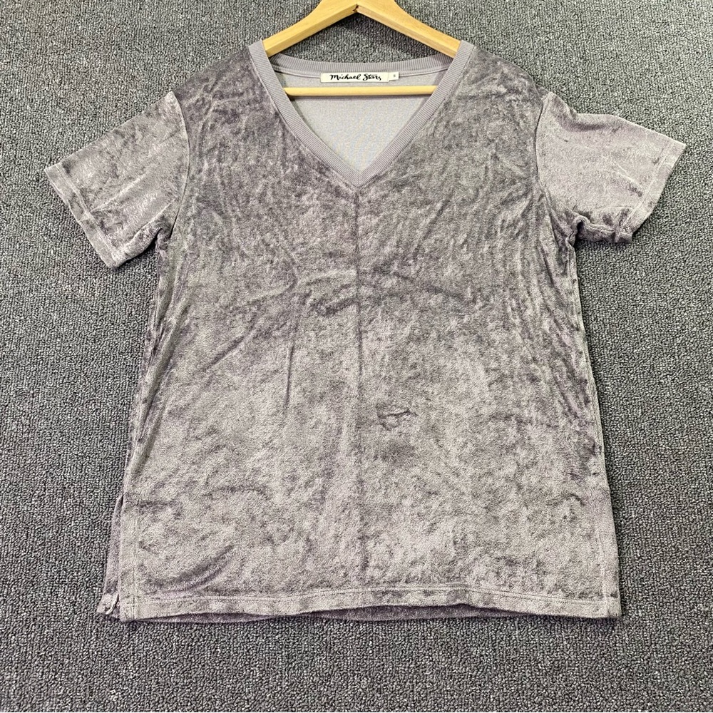 Michael Stars Vali Silver Gray Crushed Velvet V-Neck Tee Slouchy Cozy Women's S